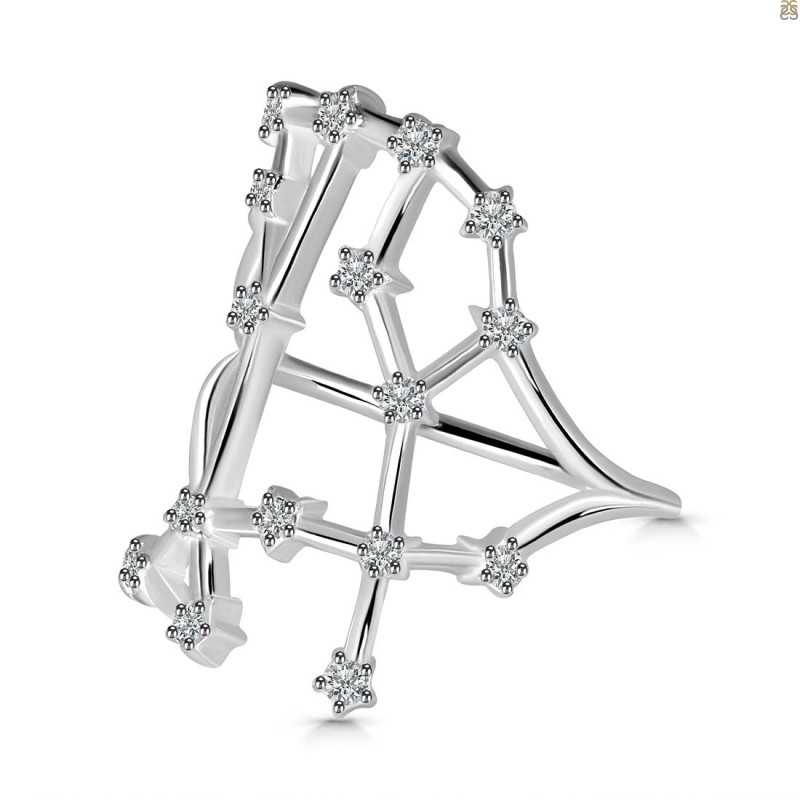 Gemini Zodiac Star Constellation With Cubic Zirconia Ring