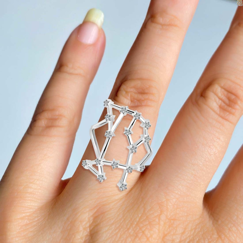 Gemini Zodiac Star Constellation With Cubic Zirconia Ring CUZ-RDR-1958.