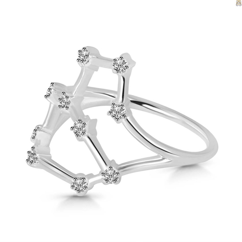 Leo Zodiac Star Constellation With Cubic Zirconia Ring