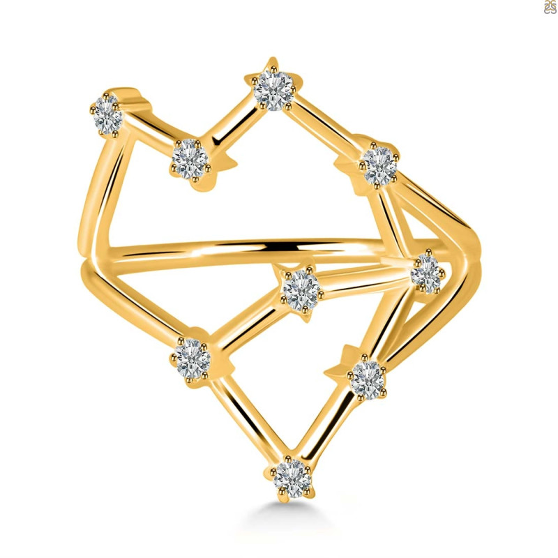 Aquarius Zodiac Star Constellation With Cubic Zirconia Ring CUZ-RDR-2041.