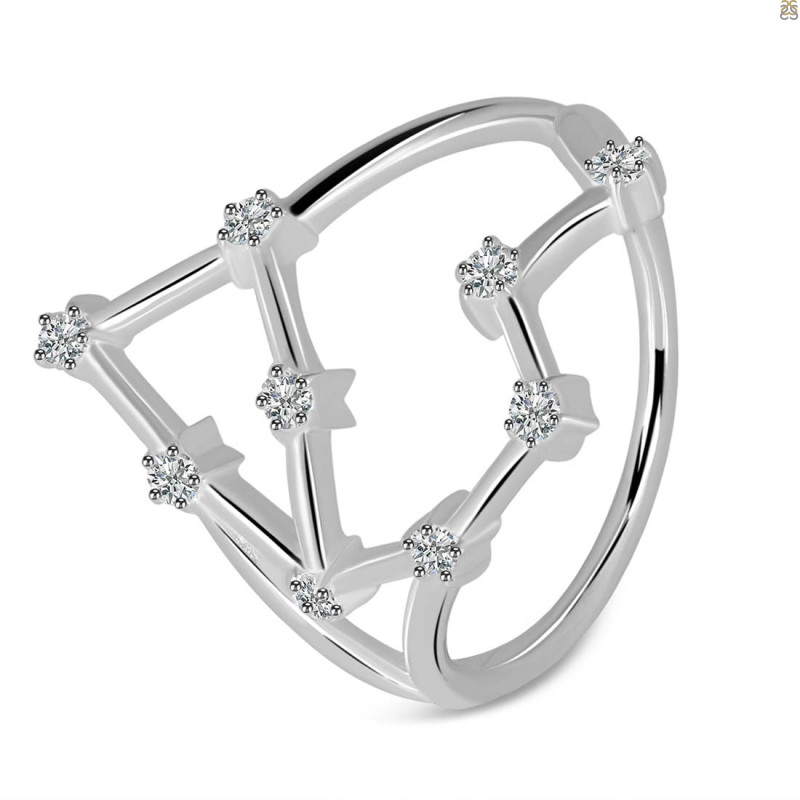 Aquarius Zodiac Star Constellation With Cubic Zirconia Ring CUZ-RDR-2041.