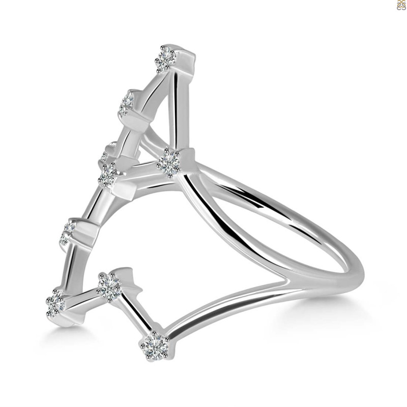 Aquarius Zodiac Star Constellation With Cubic Zirconia Ring