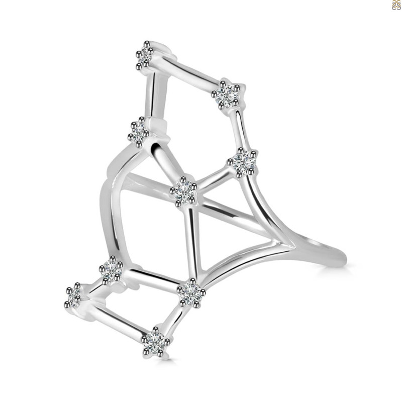 Virgo Zodiac Star Constellation With Cubic Zirconia Ring