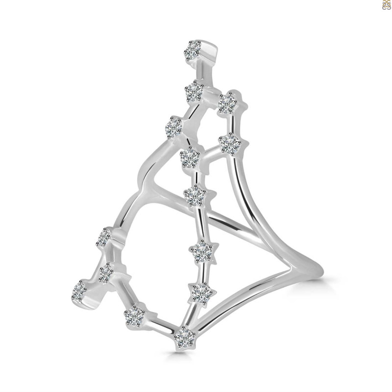 Pisces Zodiac Star Constellation With Cubic Zirconia Ring