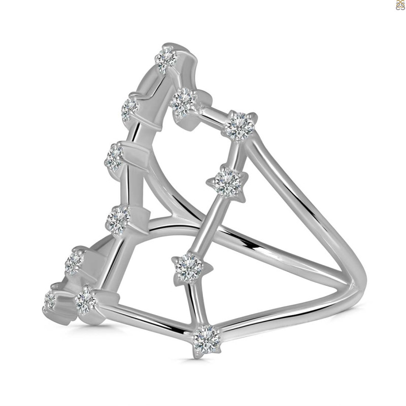 Libra Zodiac Star Constellation With Cubic Zirconia Ring