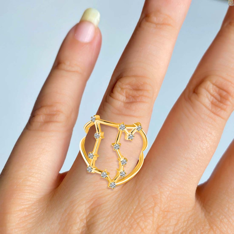 Libra Zodiac Star Constellation With Cubic Zirconia Ring CUZ-RDR-2049.