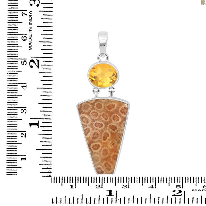 Fossilized Coral/Citrine Pendant-2SP FSC-1-52