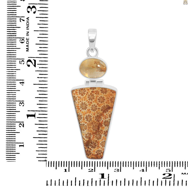 Fossilized Coral/Citrine Pendant-2SP FSC-1-54