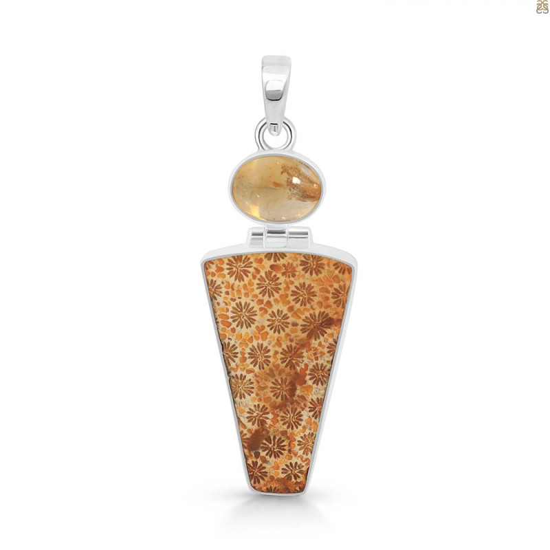 Fossilized Coral/Citrine Pendant-2SP FSC-1-54