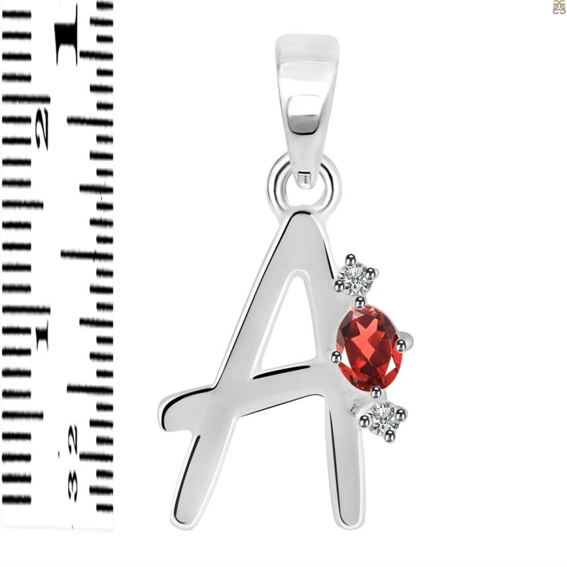 Garnet & White Topaz Alphabet A Pendant GAR-RDA-1.