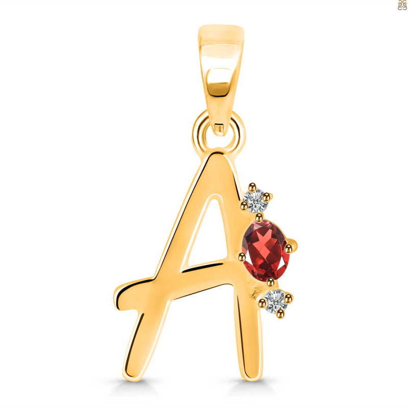 Garnet & White Topaz Alphabet A Pendant GAR-RDA-1.