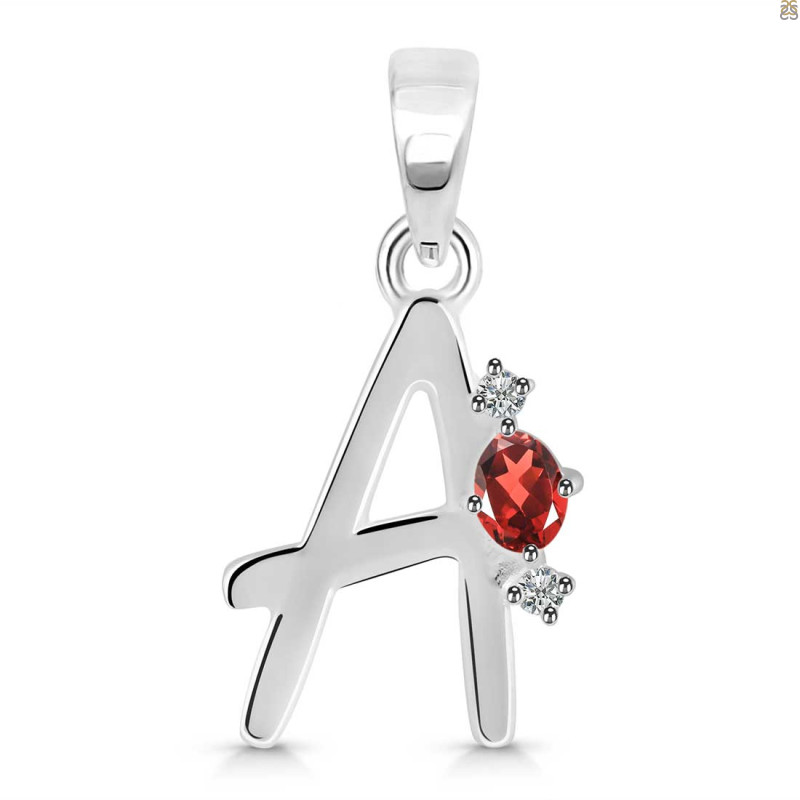 Garnet & White Topaz Alphabet A Pendant GAR-RDA-1.