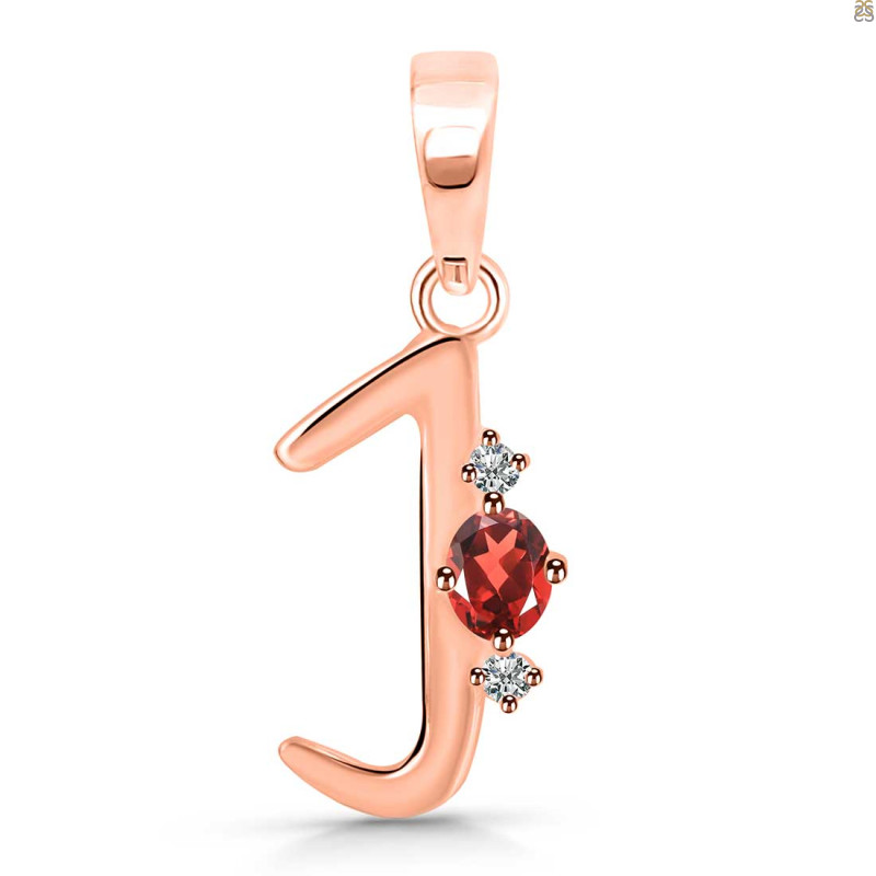 Garnet & White Topaz Alphabet J Pendant GAR-RDA-10.