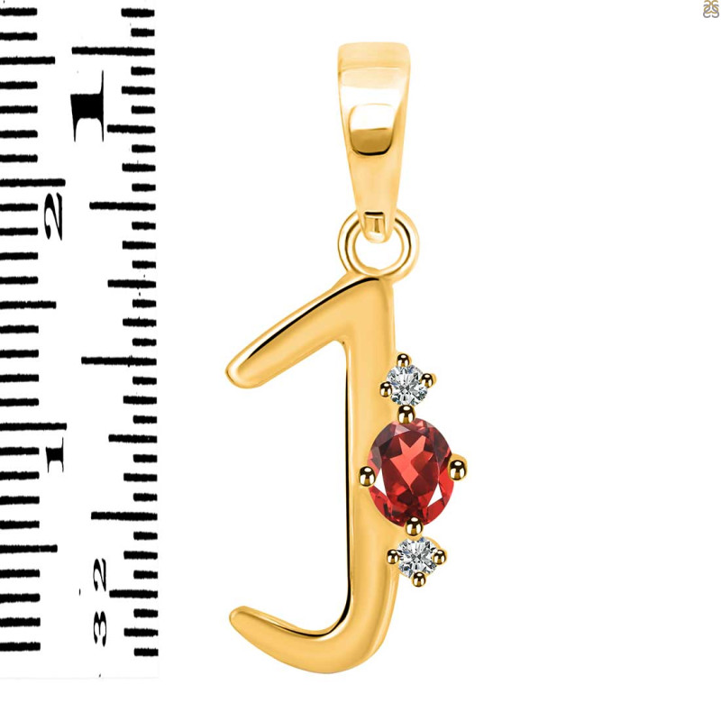 Garnet & White Topaz Alphabet J Pendant GAR-RDA-10.