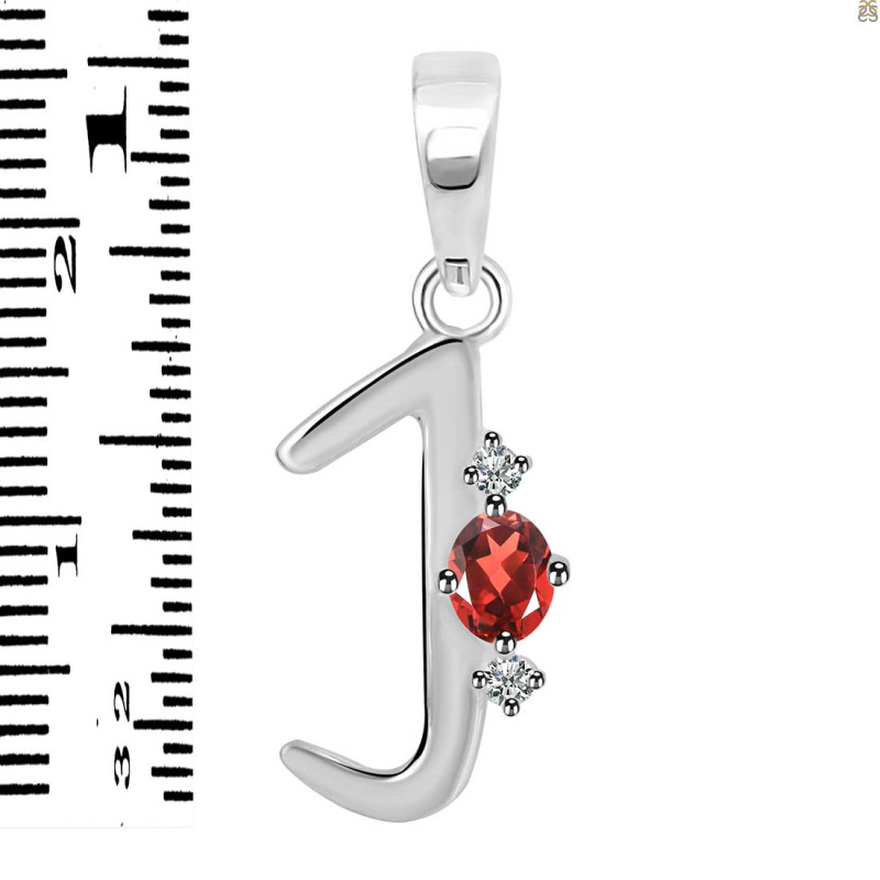 Garnet & White Topaz Alphabet J Pendant GAR-RDA-10.