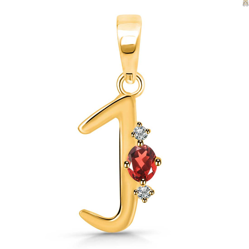 Garnet & White Topaz Alphabet J Pendant GAR-RDA-10.