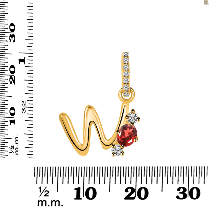 Garnet & White Topaz Alphabet W Pendant GAR-RDA-101.
