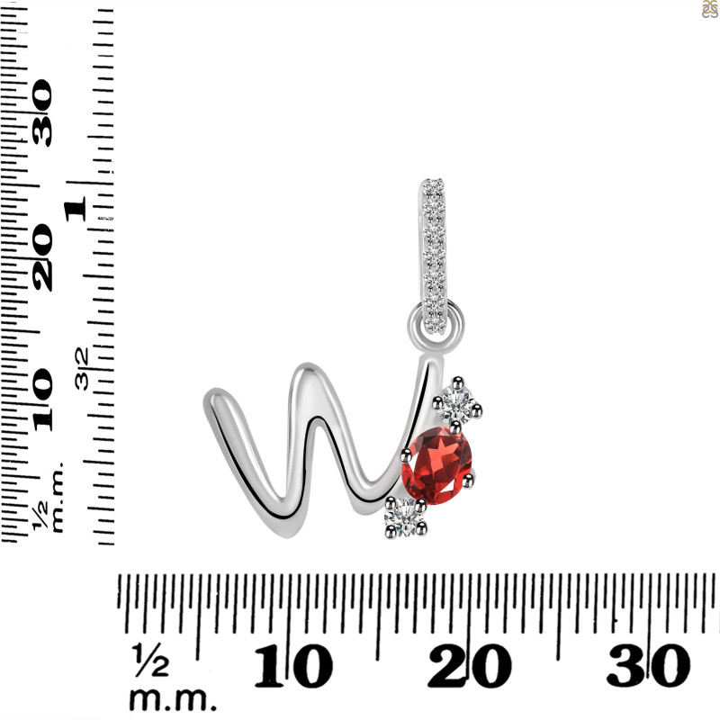 Garnet & White Topaz Alphabet W Pendant GAR-RDA-101.