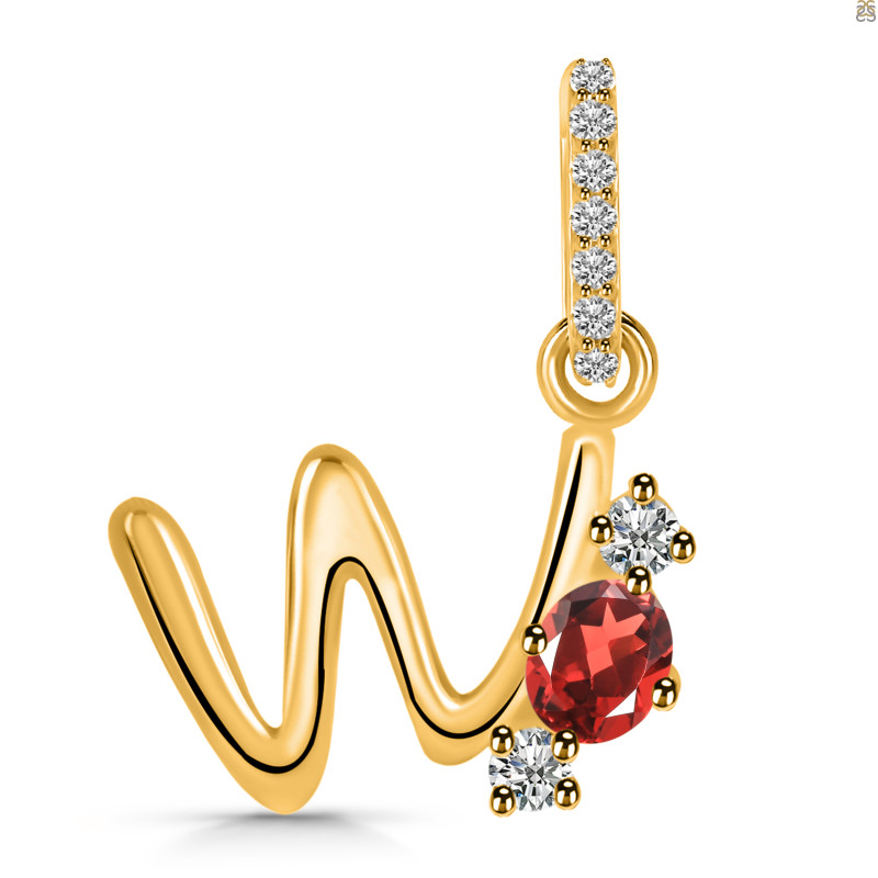 Garnet & White Topaz Alphabet W Pendant GAR-RDA-101.