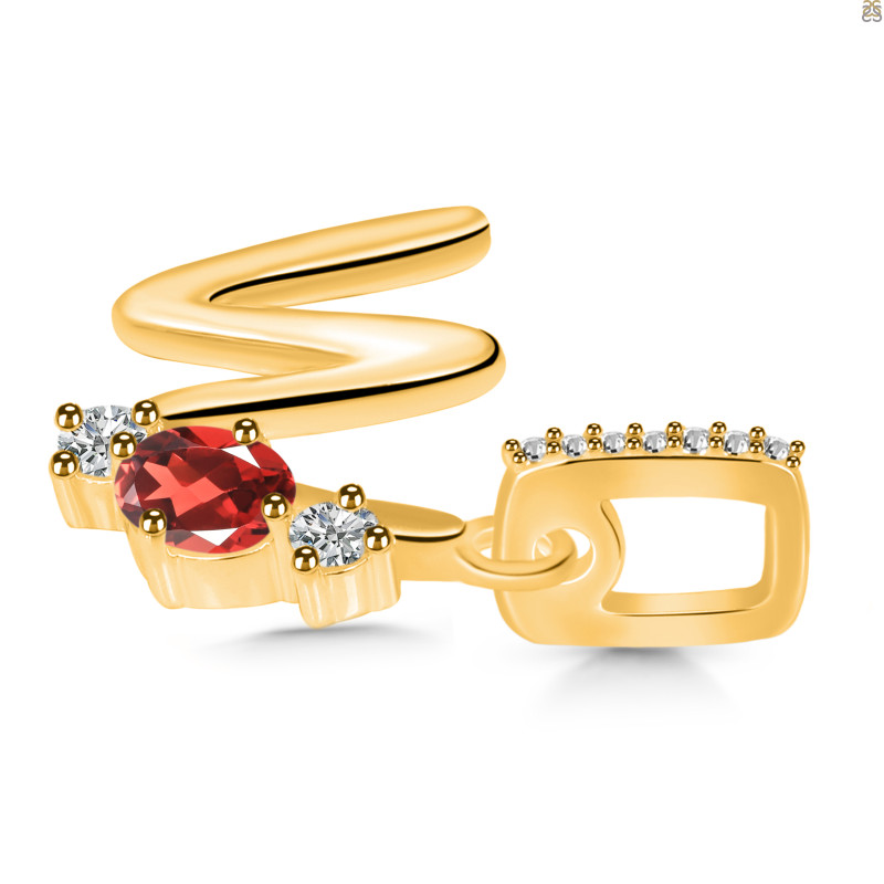Garnet & White Topaz Alphabet W Pendant GAR-RDA-101.