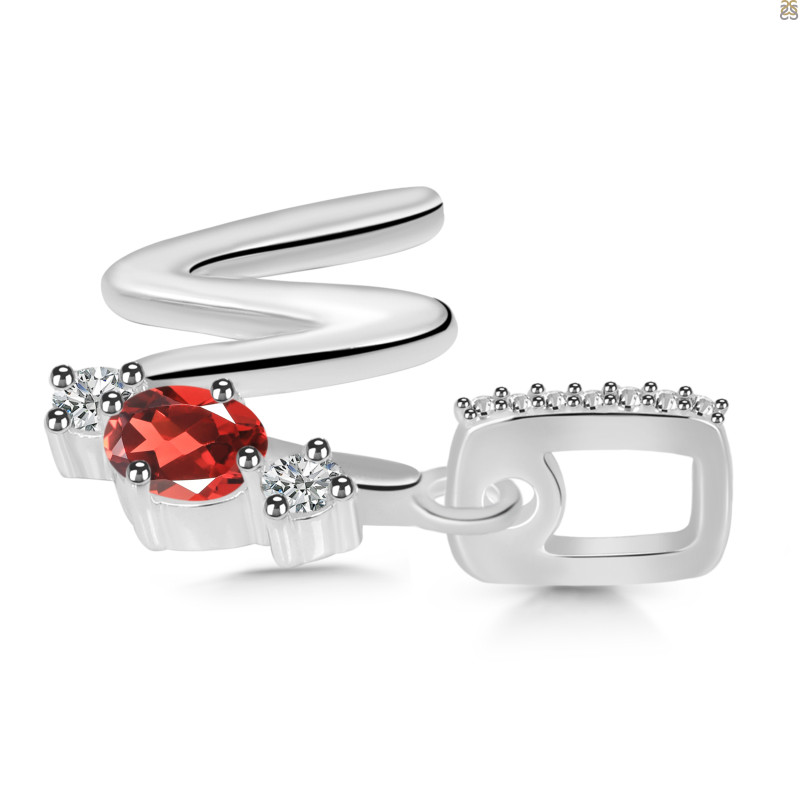 Garnet & White Topaz Alphabet W Pendant