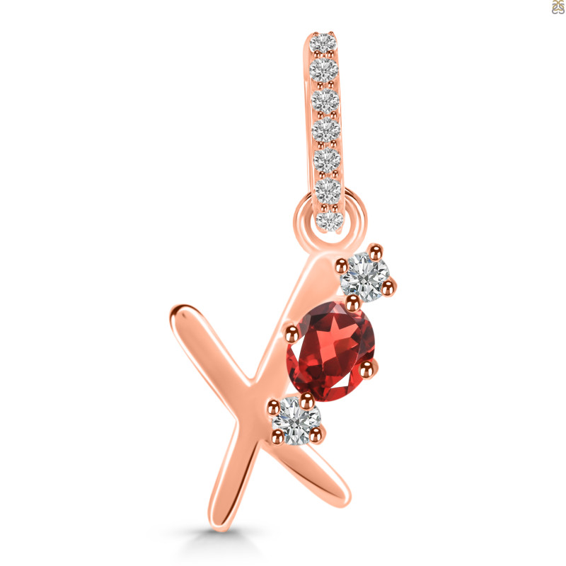 Garnet & White Topaz Alphabet X Pendant GAR-RDA-102.