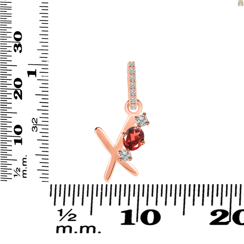 Garnet & White Topaz Alphabet X Pendant GAR-RDA-102.