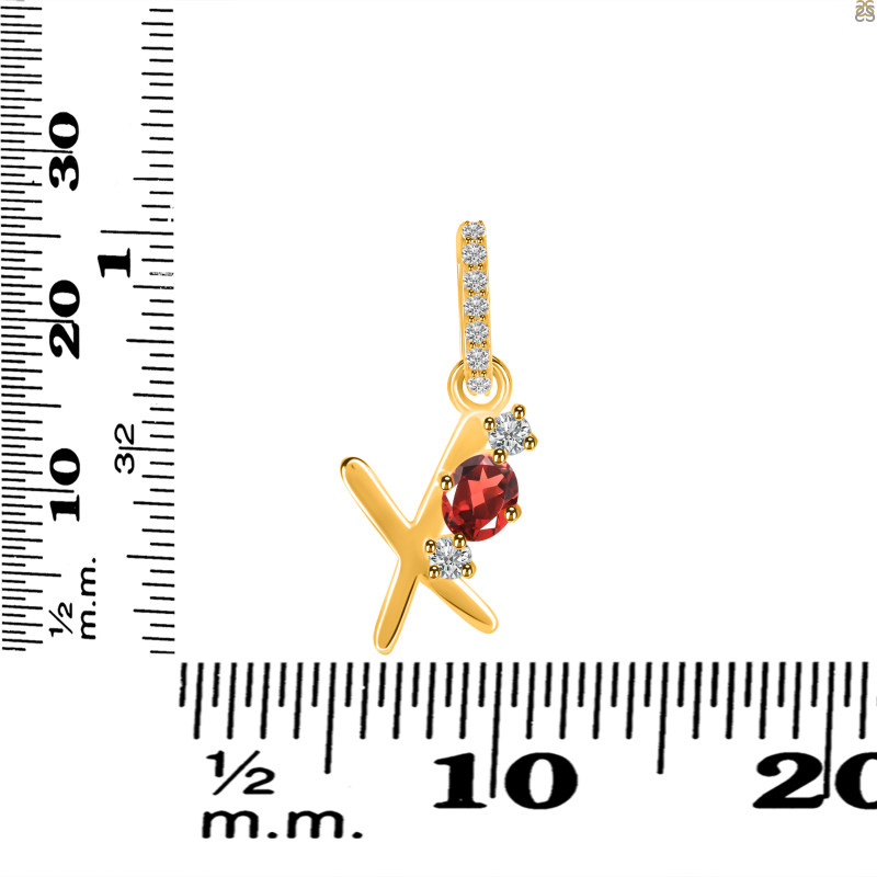 Garnet & White Topaz Alphabet X Pendant GAR-RDA-102.