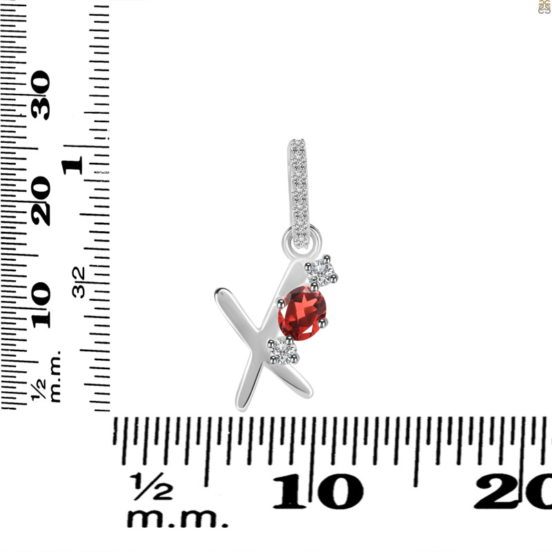 Garnet & White Topaz Alphabet X Pendant GAR-RDA-102.