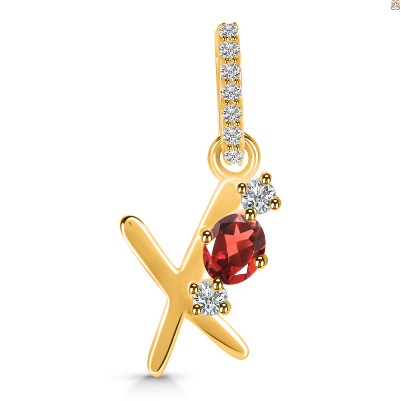 Garnet & White Topaz Alphabet X Pendant GAR-RDA-102.
