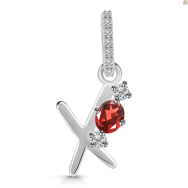 Garnet & White Topaz Alphabet X Pendant GAR-RDA-102.
