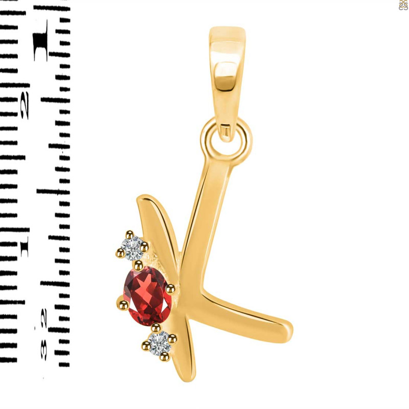 Garnet & White Topaz Alphabet K Pendant GAR-RDA-11.