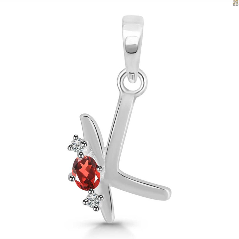 Garnet & White Topaz Alphabet K Pendant GAR-RDA-11.