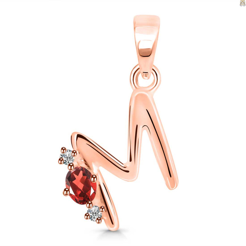 Garnet & White Topaz Alphabet M Pendant GAR-RDA-13.
