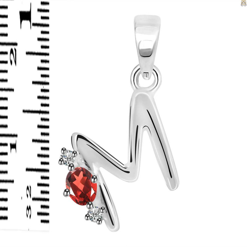 Garnet & White Topaz Alphabet M Pendant GAR-RDA-13.