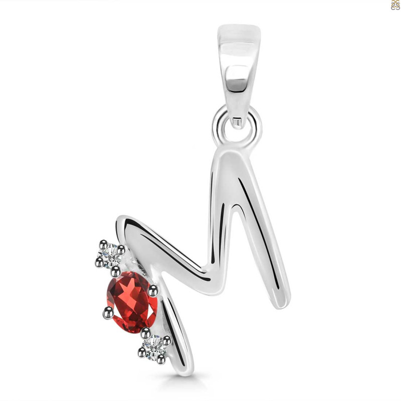 Garnet & White Topaz Alphabet M Pendant GAR-RDA-13.