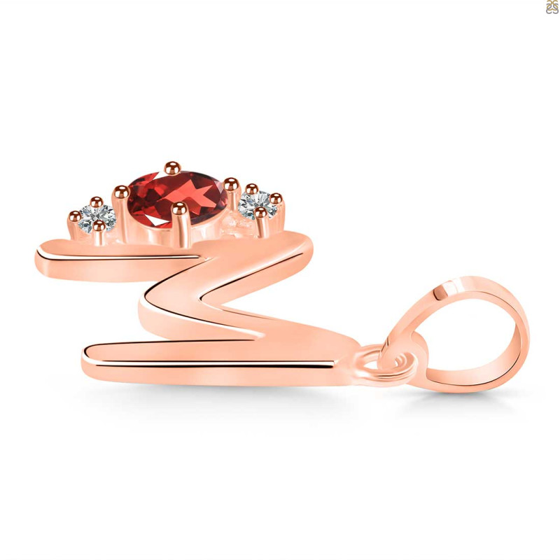 Garnet & White Topaz Alphabet M Pendant GAR-RDA-13.