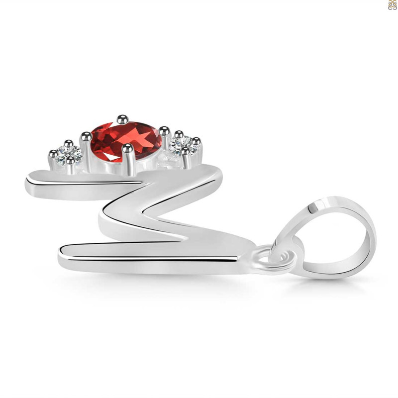 Garnet & White Topaz Alphabet M Pendant