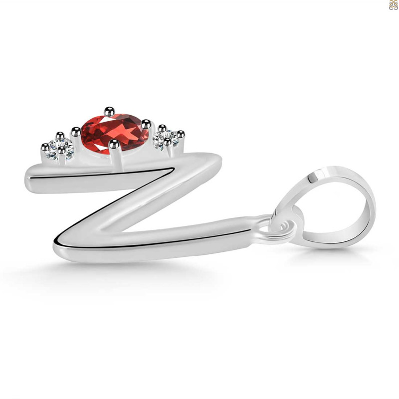 Garnet & White Topaz Alphabet N Pendant