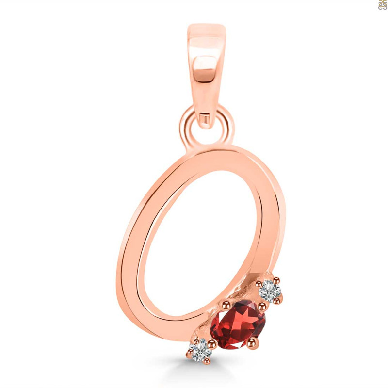 Garnet & White Topaz Alphabet O Pendant GAR-RDA-15.