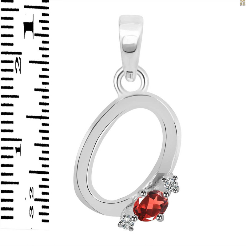 Garnet & White Topaz Alphabet O Pendant GAR-RDA-15.
