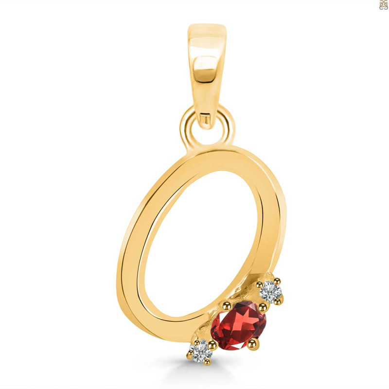 Garnet & White Topaz Alphabet O Pendant GAR-RDA-15.