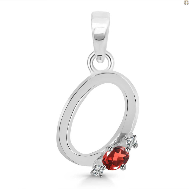 Garnet & White Topaz Alphabet O Pendant GAR-RDA-15.
