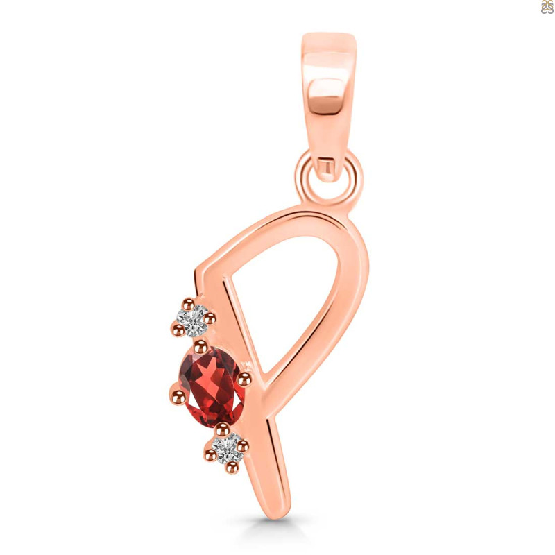 Garnet & White Topaz Alphabet P Pendant GAR-RDA-16.