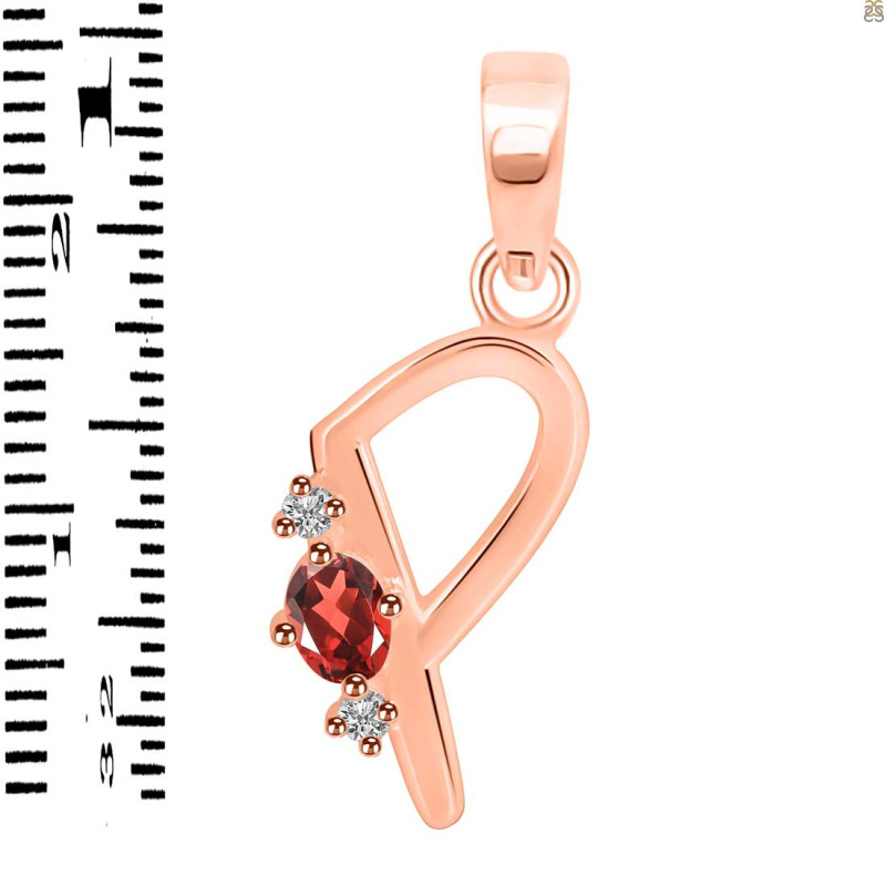 Garnet & White Topaz Alphabet P Pendant GAR-RDA-16.