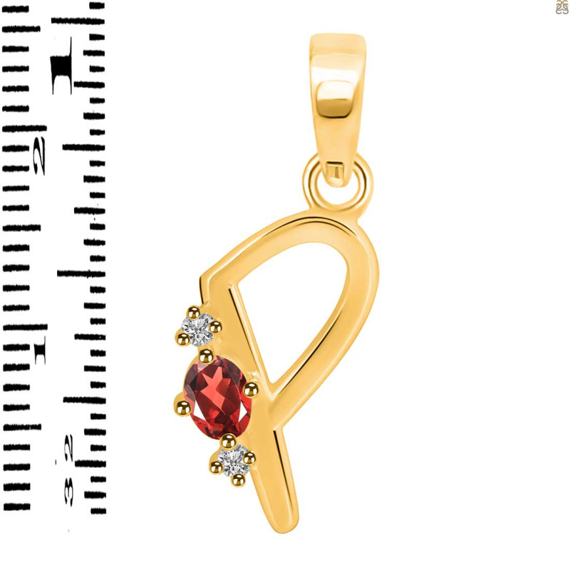 Garnet & White Topaz Alphabet P Pendant GAR-RDA-16.