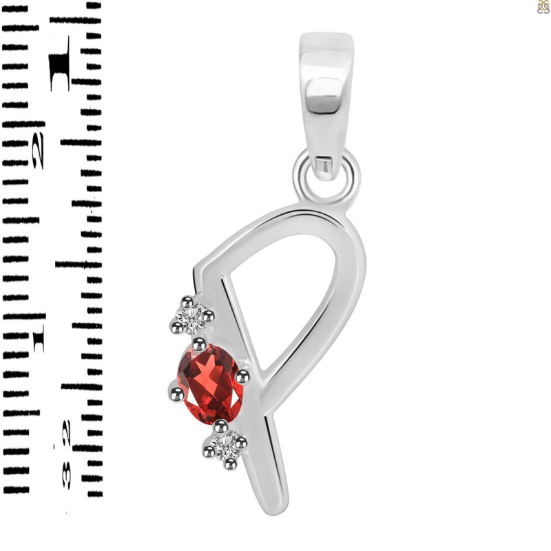 Garnet & White Topaz Alphabet P Pendant GAR-RDA-16.