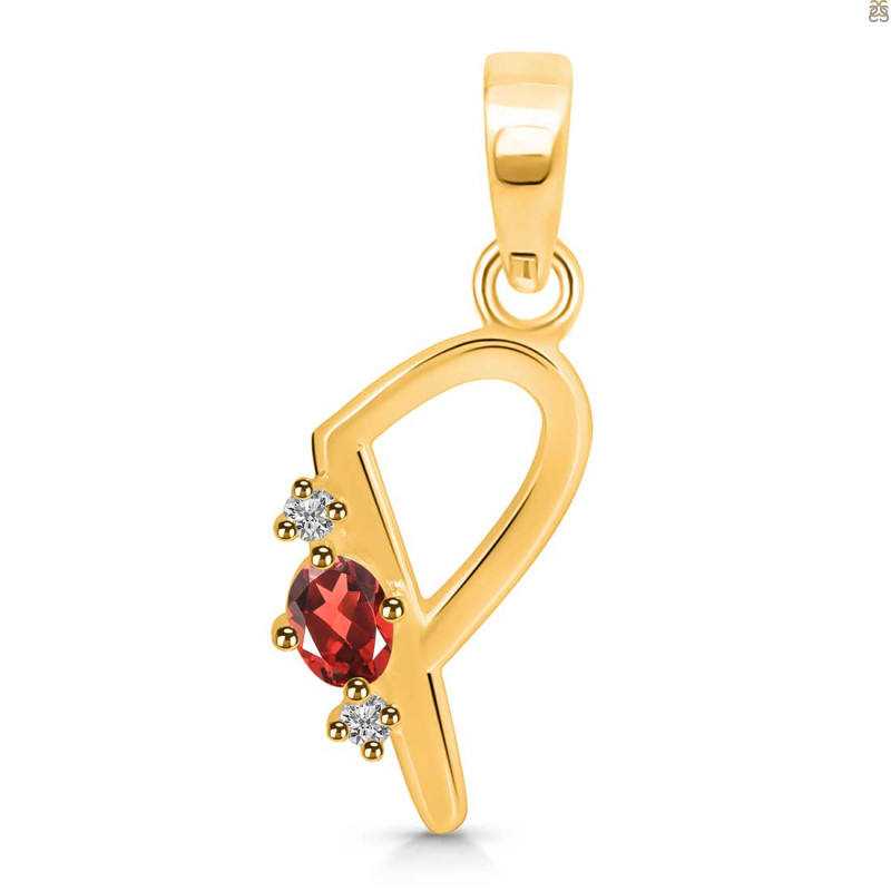 Garnet & White Topaz Alphabet P Pendant GAR-RDA-16.