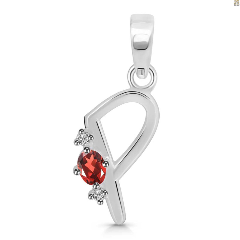Garnet & White Topaz Alphabet P Pendant GAR-RDA-16.
