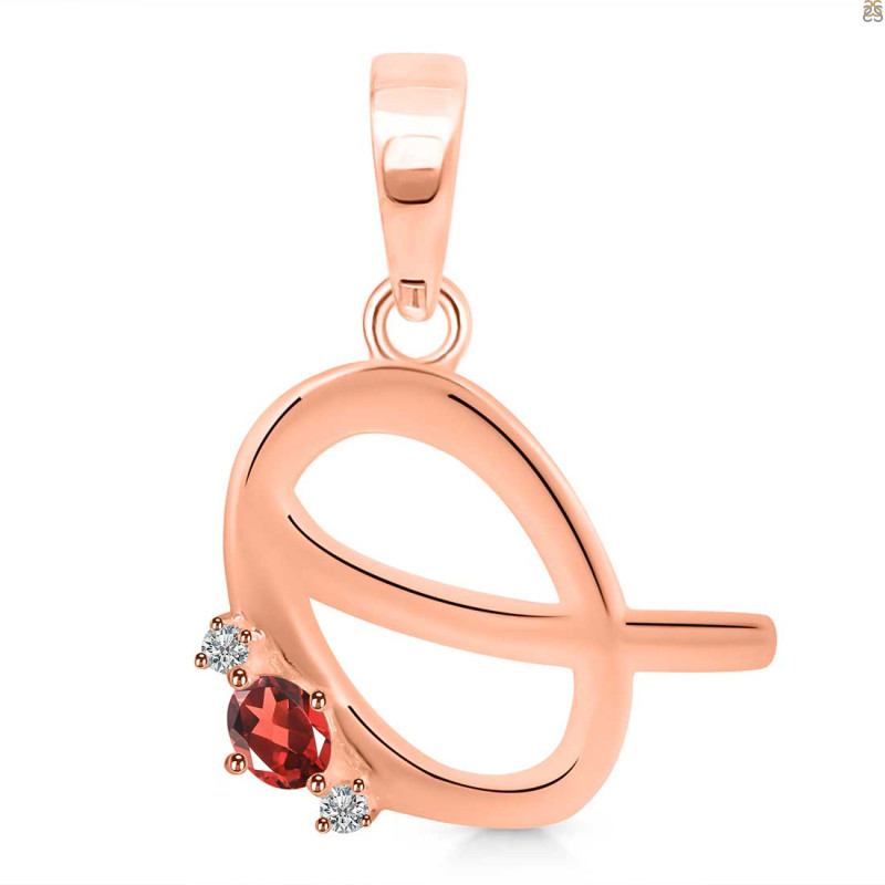Garnet & White Topaz Alphabet Q Pendant GAR-RDA-17.